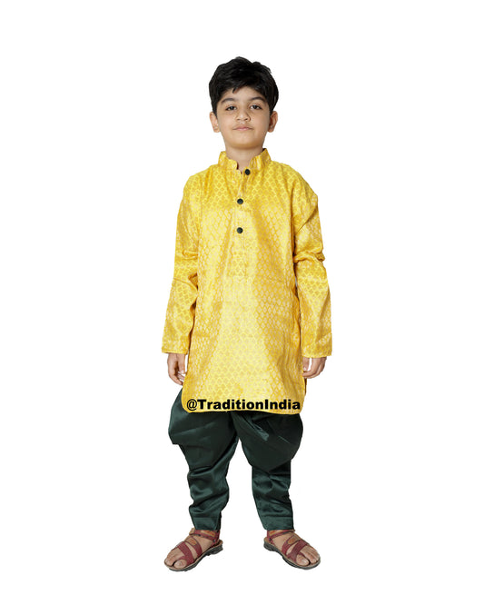 Readymade Chanderi Silk Dhoti Kurta, Ready To Wear Traditional Kids Kurta Pajama, Rakhi Dresses For Boys