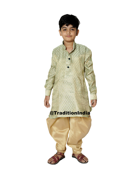 Readymade Chanderi Silk Dhoti Kurta, Ready To Wear Traditional Kids Kurta Pajama, Rakhi Dresses For Boys