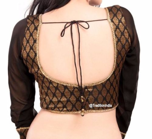 Black 3/4 Georgette Sleeves Saree Blouse, Designer Saree Blouse, Traditional Blouse, Indian Saree Blouse, Ready To Wear Blouse, Indian Saree Blouse, Sari Blouse