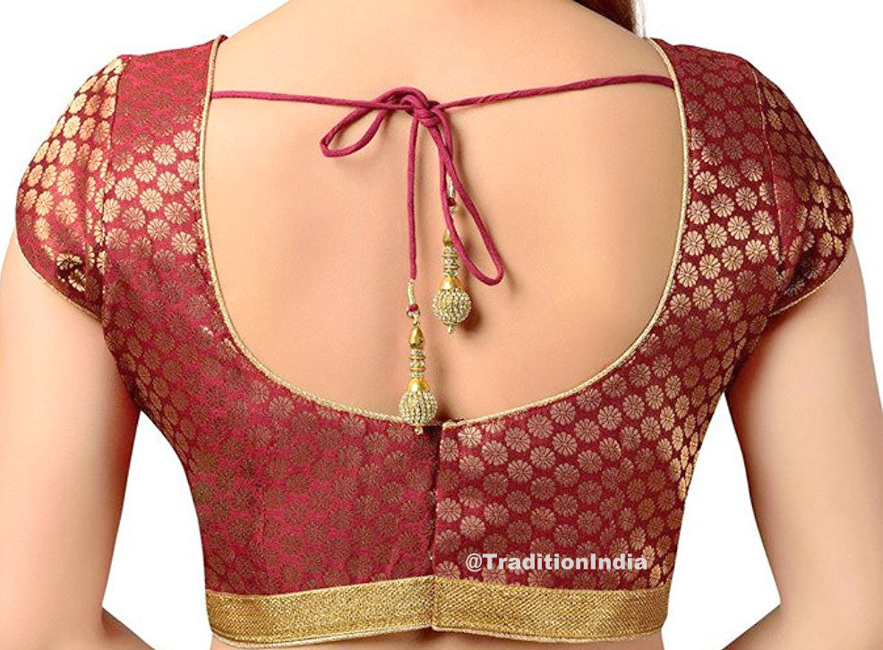 Maroon Upper Net Saree Blouse, Brocade Silk Saree Blouse, Ready To Wear Blouse, Indian Saree Blouse, Readymade Sari Blouse, Saree Blouse