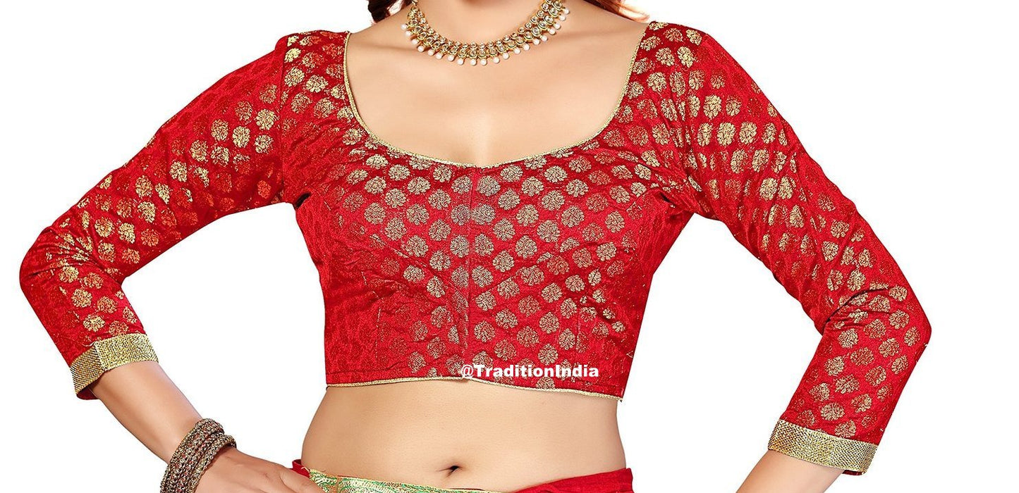 Maroon Chanderi Silk 3/4 Sleeves Saree Blouse, Indian Saree Blouse, Ready To Wear Blouse, Indian Saree Blouse, Sari Blouse, DesignerSaree Blouse