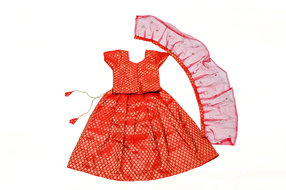Red Chanderi Silk Lehenga Blouse, Indian Kids Dresses, Designer Lehenga Choli, Girls Lehenga Choli, Kids Outfits, Baby Girls Lehenga