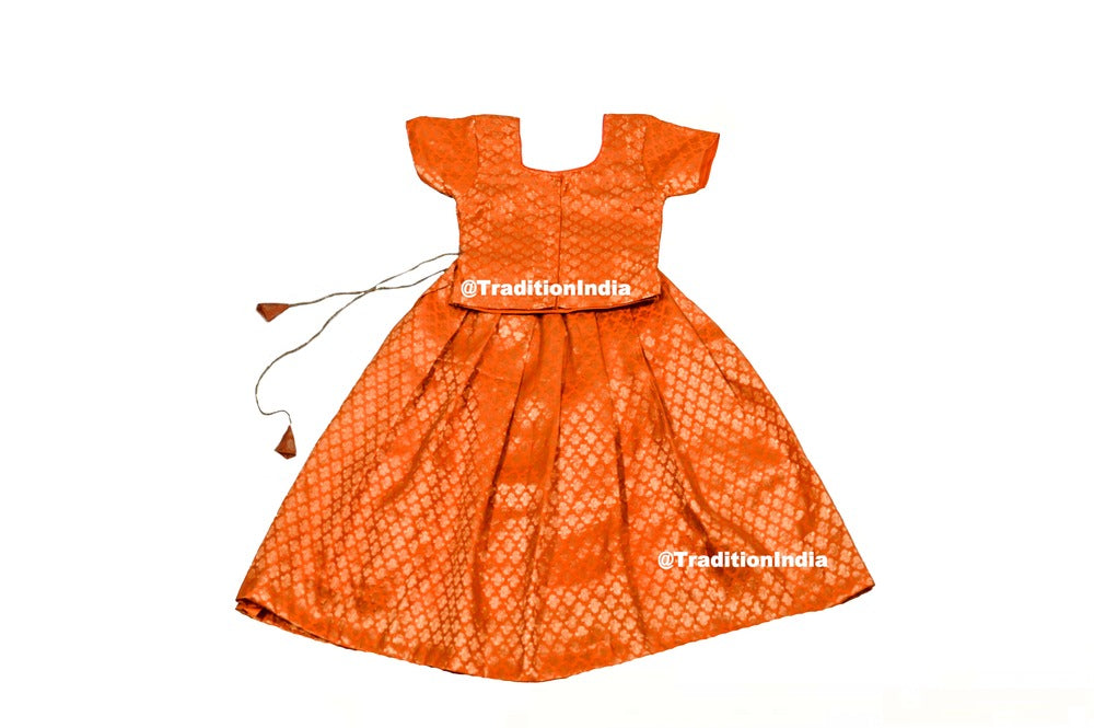 Orange Chanderi Silk Lehenga Blouse, Indian Kids Dresses, Designer Lehenga Choli, Girls Lehenga Choli, Kids Outfits, Baby Girls Lehenga