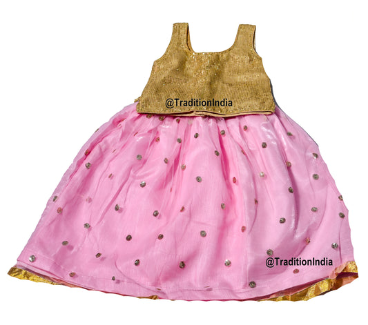 Designer Pink & Golden Girls Lehenga Choli Set, Indian Kids Dresses, Designer Lehenga Blouse, Girls Lehenga Choli, Kids Outfits, Baby Girls Lehenga