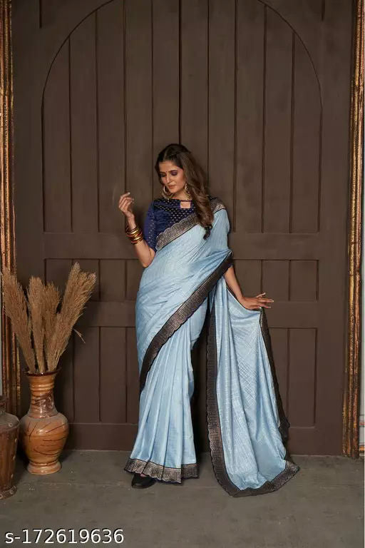 Designer Blue Border, Light Blue Fancy Saree, Party Wear Art Silk Saree,Bollywood Style Saree