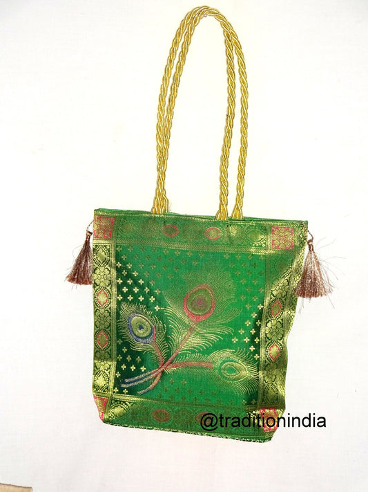 Indian Handmade Purse, Women's Banarasi Silk Bag , Girl's Shoulder Bag, Banarasi Brocade Bag, Return Gift Item, Wedding Bag, Shagun Bag