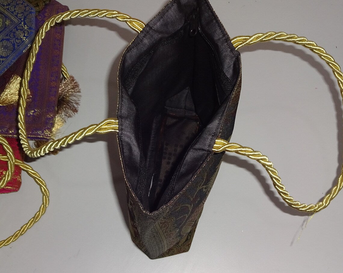 Indian Handmade Purse, Women's Banarasi Silk Bag , Girl's Shoulder Bag, Banarasi Brocade Bag, Return Gift Item, Wedding Bag, Shagun Bag