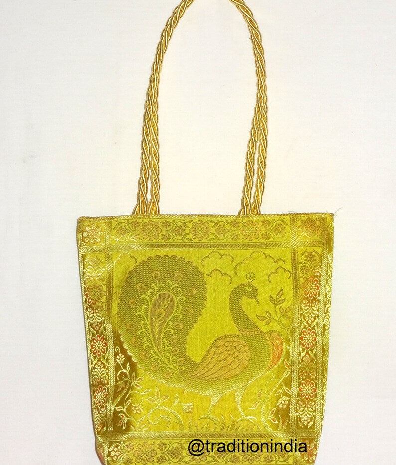 Indian Handmade Purse, Women's Banarasi Silk Bag , Girl's Shoulder Bag, Banarasi Brocade Bag, Return Gift Item, Wedding Bag, Shagun Bag