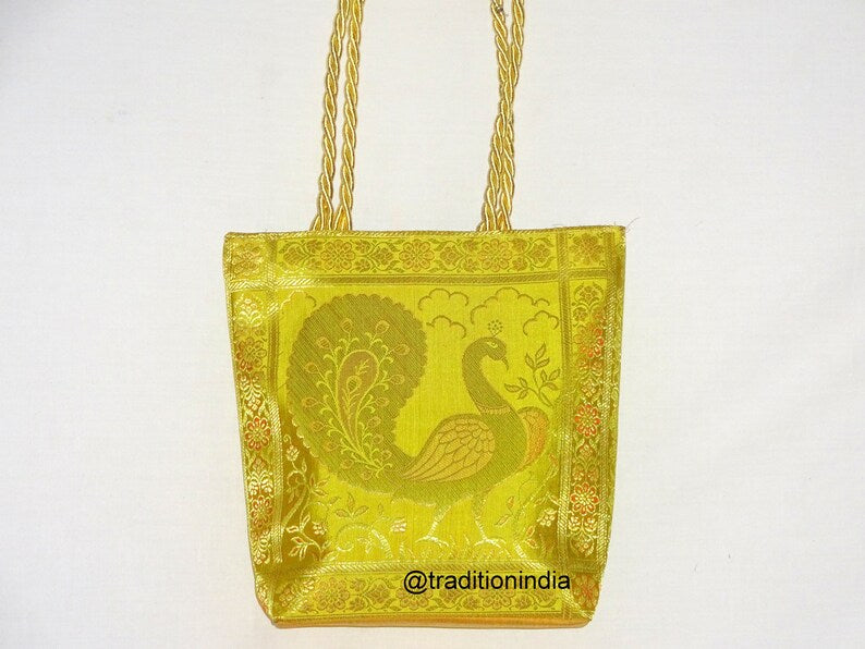 Indian Handmade Purse, Women's Banarasi Silk Bag , Girl's Shoulder Bag, Banarasi Brocade Bag, Return Gift Item, Wedding Bag, Shagun Bag