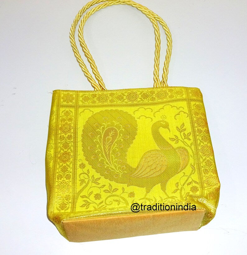 Indian Handmade Purse, Women's Banarasi Silk Bag , Girl's Shoulder Bag, Banarasi Brocade Bag, Return Gift Item, Wedding Bag, Shagun Bag