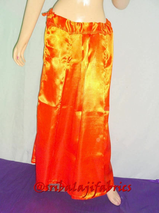 Orange Saree Petticoat, Satin Sari Petticoat, Saree Inskirt, Indian Sari Petticoat