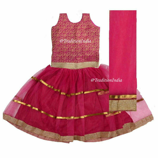 Designer Net Lehenga Choli, Hot Pink Girls Lehenga Choli, Kids Lehenga Blouse, Indian Kids Dresses, Kids Outfits, Baby Girls Lehenga