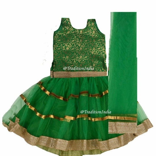 Designer Net Lehenga Choli, Green Girls Lehenga Choli, Kids Lehenga Blouse, Indian Kids Dresses, Kids Outfits, Baby Girls Lehenga