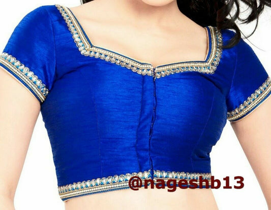 Royal Blue Kundan Work Saree Blouse, Dupion Silk Saree Blouse, Readymade Saree Blouse, Designer Sari Blouse, Saree Blouse Traditional Indian Saree Blouse, Indian Blouse