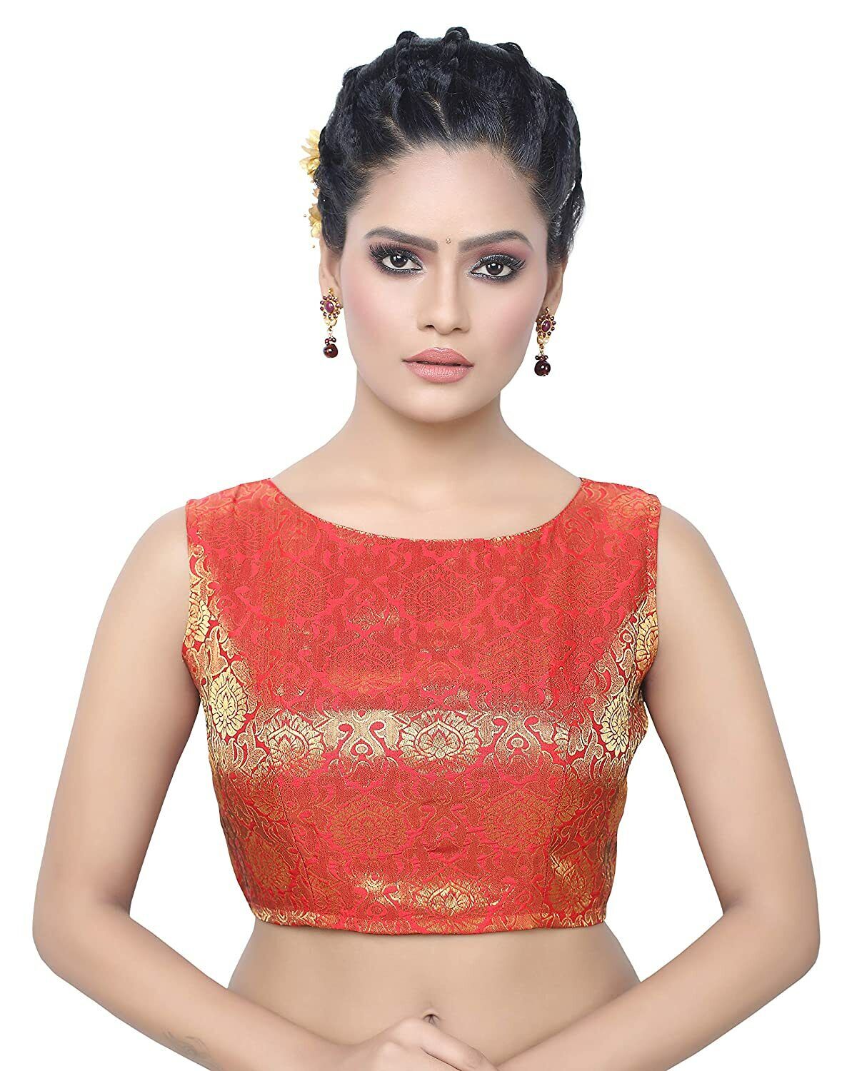 Red Sleeveless Saree Blouse, Indian Saree Blouse Readymade Saree Blouse, Indian Saree Blouse, Readymade Sari Blouse, Saree Blouse Traditional Indian Saree Blouse, Ready To Wear Blouse, Indian Blouse