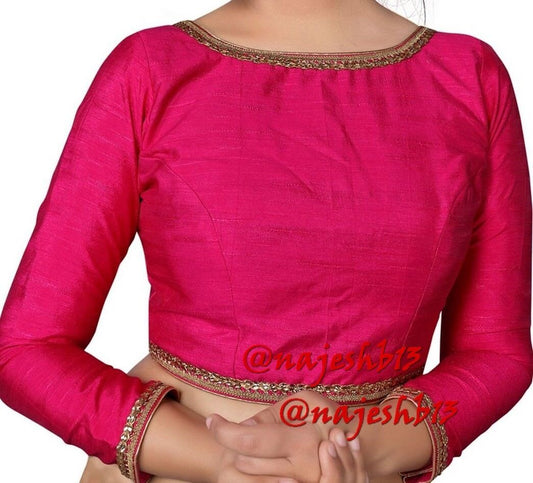 Designer Pink Long Sleeve Saree Blouse, Dupion Silk Saree Blouse, Readymade Saree Blouse, Designer Sari Blouse, Saree Blouse Traditional Indian Saree Blouse, Indian Blouse