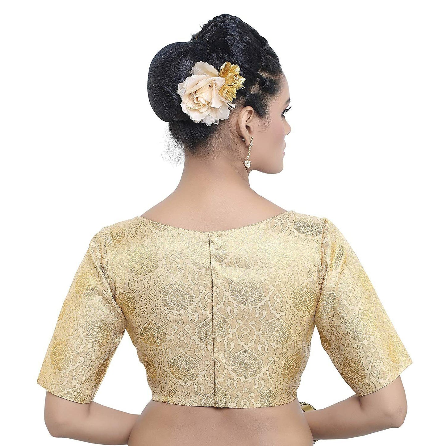 Golden Banarasi Silk Saree Blouse, Indian Saree Blouse Readymade Saree Blouse, Indian Saree Blouse, Readymade Sari Blouse, Saree Blouse Traditional Indian Saree Blouse, Ready To Wear Blouse, Indian Blouse