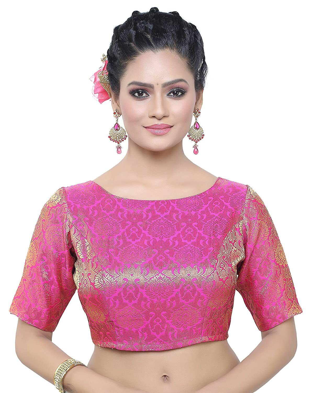 Hot Pink Banarasi Silk Saree Blouse, Indian Saree Blouse Readymade Saree Blouse, Indian Saree Blouse, Readymade Sari Blouse, Saree Blouse Traditional Indian Saree Blouse, Ready To Wear Blouse, Indian Blouse