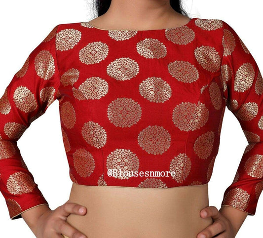 Red Long Sleeves Saree Blouse, Indian Saree Blouse Readymade Saree Blouse, Indian Saree Blouse, Readymade Sari Blouse, Saree Blouse Traditional Indian Saree Blouse, Ready To Wear Blouse, Indian Blouse