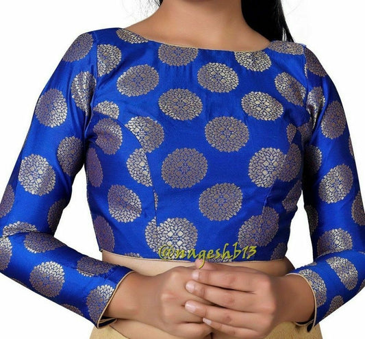 Royal Blue Long Sleeves Saree Blouse, Indian Saree Blouse Readymade Saree Blouse, Indian Saree Blouse, Readymade Sari Blouse, Saree Blouse Traditional Indian Saree Blouse, Ready To Wear Blouse, Indian Blouse