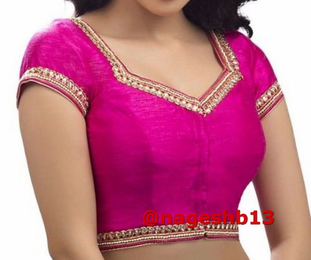 Hot Pink Kundan Work Sari Blouse, Dupion Silk Saree Blouse, Readymade Saree Blouse, Designer Sari Blouse, Saree Blouse Traditional Indian Saree Blouse, Indian Blouse