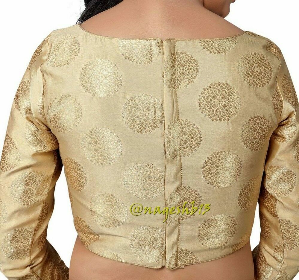 Golden Long Sleeves Saree Blouse, Indian Saree Blouse Readymade Saree Blouse, Indian Saree Blouse, Readymade Sari Blouse, Saree Blouse Traditional Indian Saree Blouse, Ready To Wear Blouse, Indian Blouse