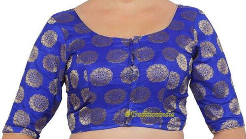 Royal Blue Elbow Sleeve Saree Blouse, Brocade Silk Saree Blouse, Readymade Saree Blouse, Designer Sari Blouse, Saree Blouse Traditional Indian Saree Blouse, Indian Blouse
