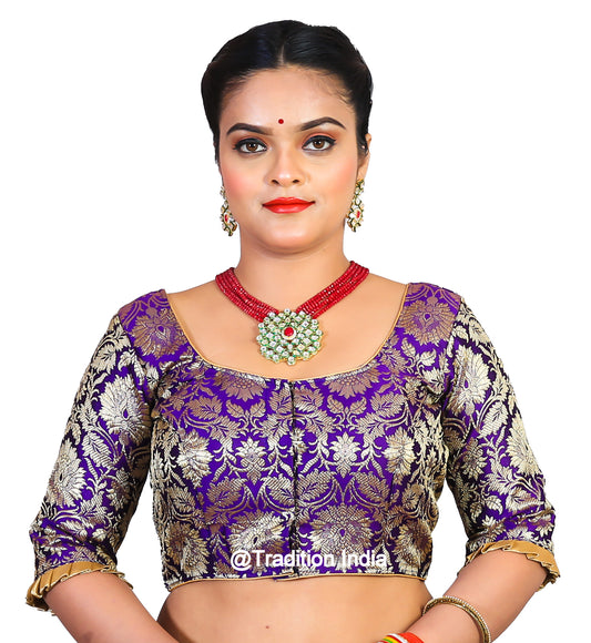 Purple Saree Blouse, Banarasi Silk Saree Blouse, Readymade Saree Blouse, Readymade Sari Blouse, Saree Blouse Traditional Indian Saree Blouse, Indian Blouse