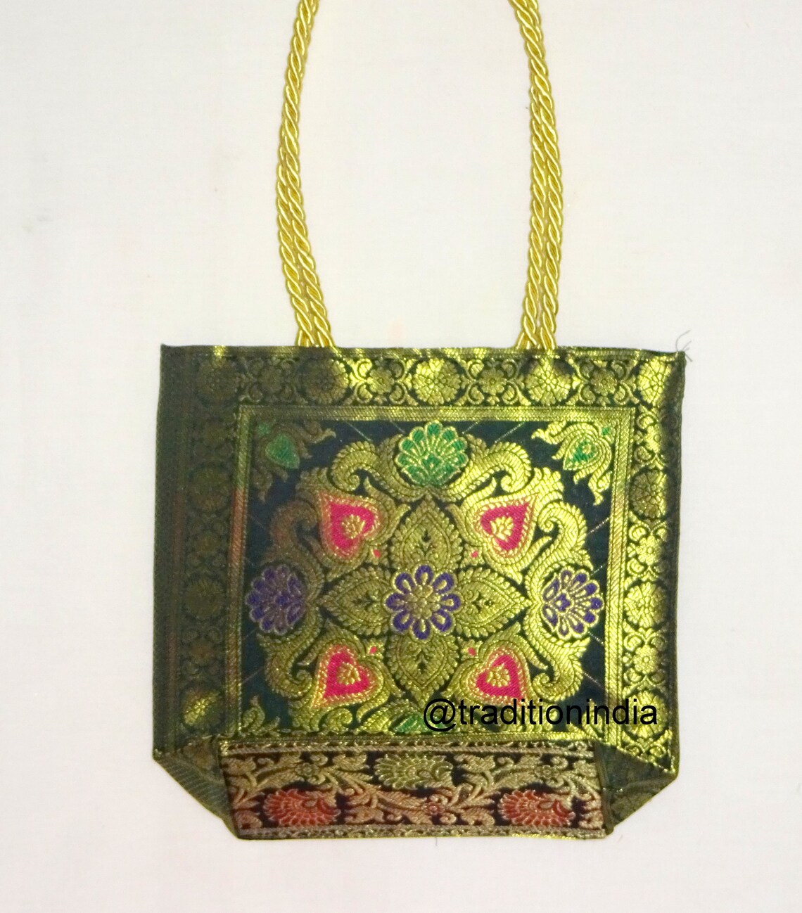 Indian Handmade Purse, Women's Banarasi Silk Bag , Girl's Shoulder Bag, Banarasi Brocade Bag, Return Gift Item, Wedding Bag, Shagun Bag