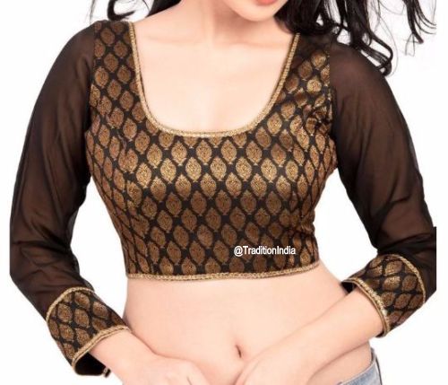 Black 3/4 Georgette Sleeves Saree Blouse, Designer Saree Blouse, Traditional Blouse, Indian Saree Blouse, Ready To Wear Blouse, Indian Saree Blouse, Sari Blouse