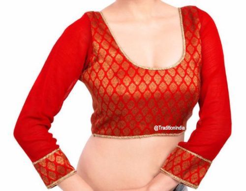 Designer Saree Blouse, Red 3/4 Georgette Sleeves Saree Blouse, Traditional Blouse, Indian Saree Blouse, Ready To Wear Blouse, Indian Saree Blouse, Sari Blouse