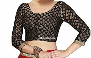 Readymade Black 3/4 Sleeves Saree Blouse, Banarasi Chanderi Silk Saree Blouse, Ready To Wear Blouse, Indian Saree Blouse, Sari Blouse, DesignerSaree Blouse