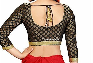 Readymade Black 3/4 Sleeves Saree Blouse, Banarasi Chanderi Silk Saree Blouse, Ready To Wear Blouse, Indian Saree Blouse, Sari Blouse, DesignerSaree Blouse