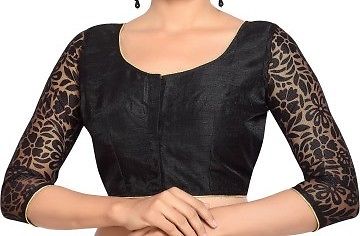 Ready To Wear Black Dupion Silk 3/4 Net Sleeve Saree Blouse, Ready To Wear Blouse, Indian Saree Blouse, Sari Blouse, Saree Blouse