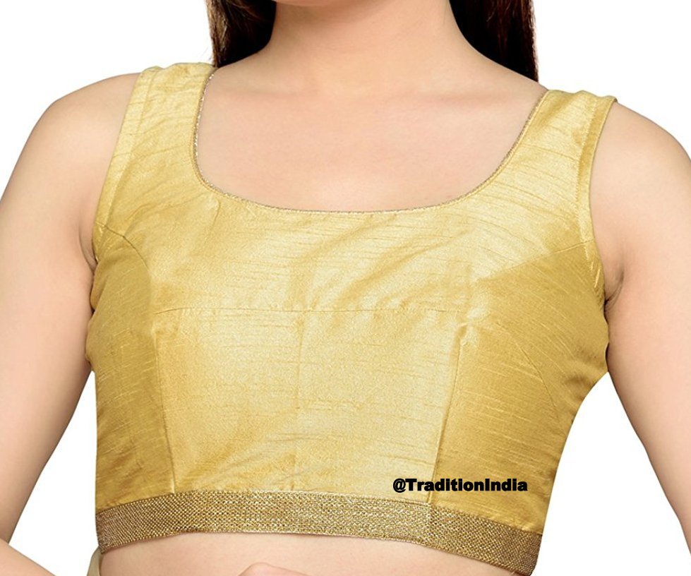 Golden Sleeveless Saree Blouse, Ready To Wear Blouse, Indian Saree Blouse, Readymade Sari Blouse, Saree Blouse