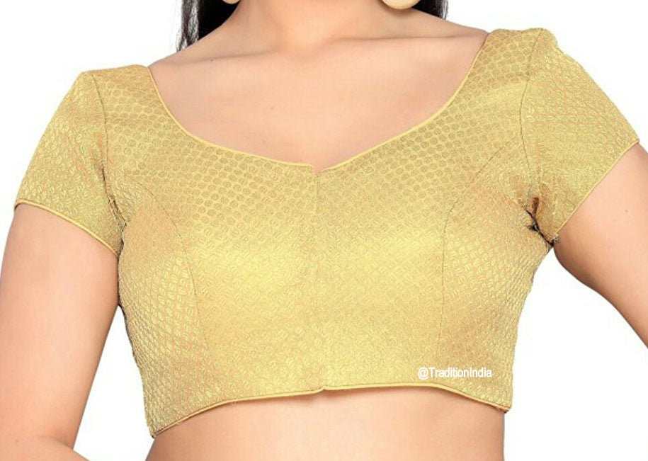 Readymade Golden Saree Blouse, Designer Saree Blouse, Traditional Blouse, Indian Saree Blouse, Ready To Wear Blouse, Indian Saree Blouse, Sari Blouse