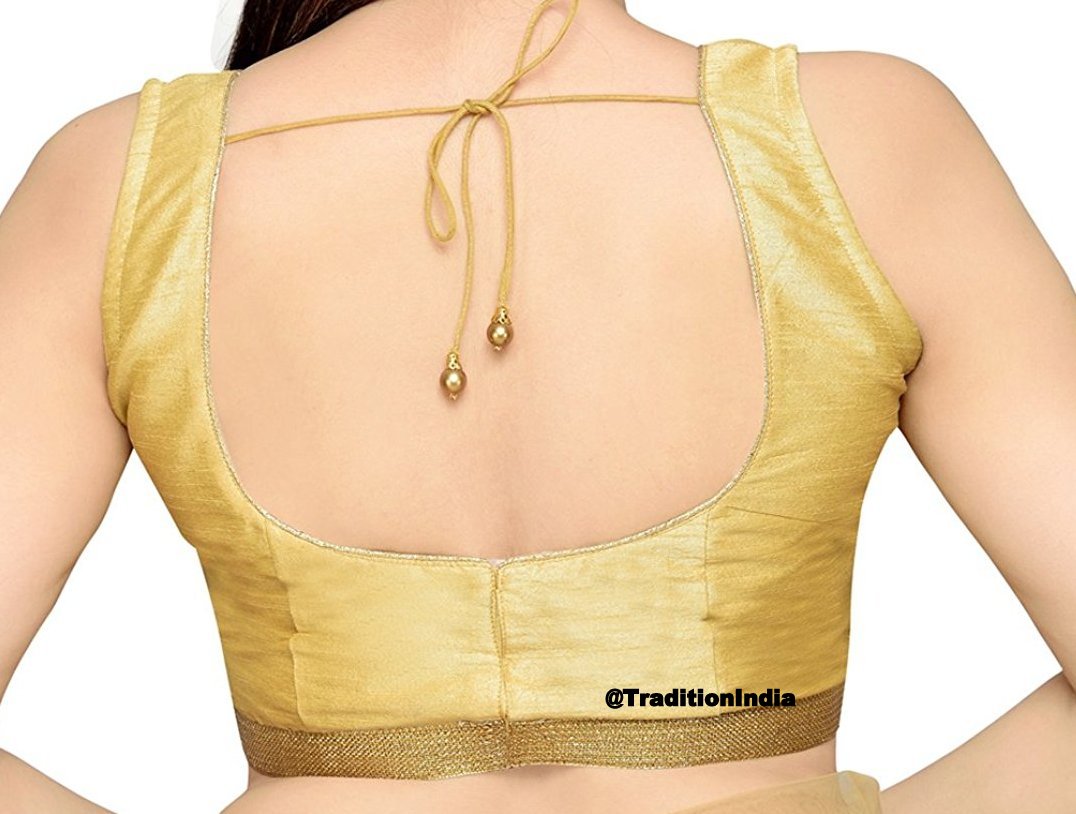 Golden Sleeveless Saree Blouse, Ready To Wear Blouse, Indian Saree Blouse, Readymade Sari Blouse, Saree Blouse