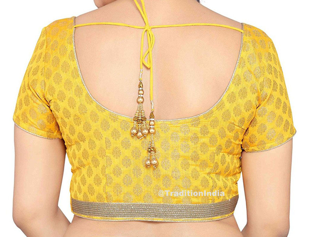 Yellow Saree Blouse, Banarasi Chanderi Silk Saree Blouse, Ready To Wear Blouse, Saree Blouse, Readymade Sari Blouse, Saree Blouse