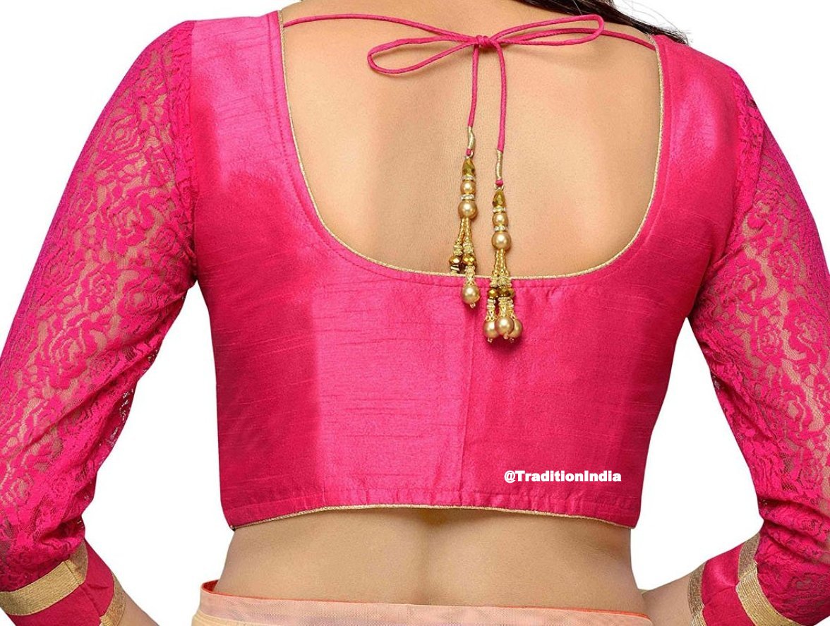 Readymade Hot Pink  Dupion Silk 3/4 Net Sleeve Saree Blouse, Ready To Wear Blouse, Indian Saree Blouse, Sari Blouse, Saree Blouse