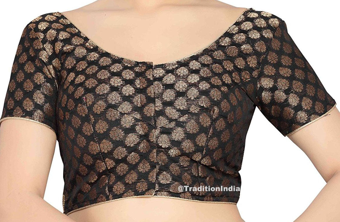 Black Saree Blouse, Chanderi Silk Saree Blouse, Ready To Wear Blouse, Saree Blouse, Readymade Sari Blouse, Saree Blouse