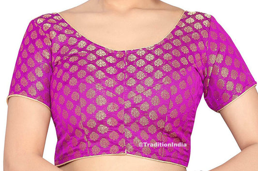 Indian Saree Blouse, Purple Chanderi Silk Saree Blouse, Ready To Wear Blouse, Saree Blouse, Readymade Sari Blouse, Saree Blouse