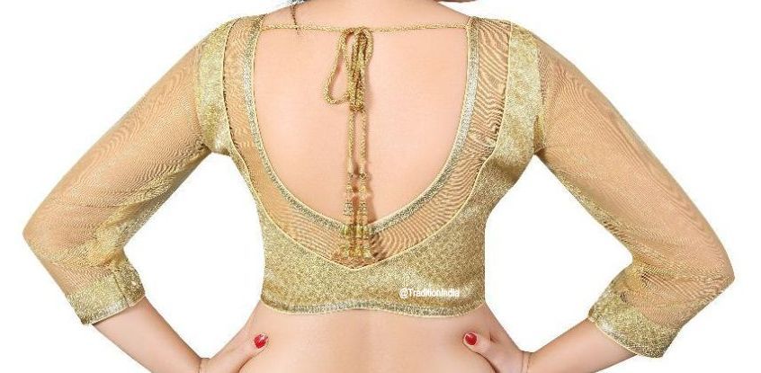 Golden Net Sleeves Saree Blouse, Designer Saree Blouse, Traditional Blouse, Indian Saree Blouse, Ready To Wear Blouse, Indian Saree Blouse, Sari Blouse