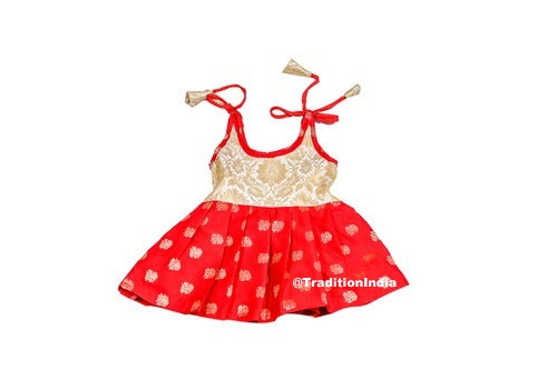 Baby Frock, Ready To Wear Red Frock, Kids Festive Wear, Ethnic Frock, New Born Baby Girls Frock, Readymade Frock,