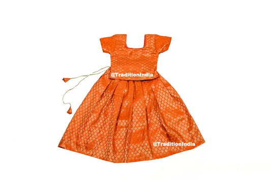 Orange Chanderi Silk Lehenga Blouse, Indian Kids Dresses, Designer Lehenga Choli, Girls Lehenga Choli, Kids Outfits, Baby Girls Lehenga