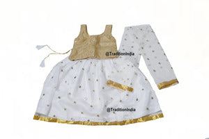 White & Golden Girls Lehenga Choli Set, Indian Kids Dresses, Designer Lehenga Blouse, Girls Lehenga Choli, Kids Outfits, Baby Girls Lehenga