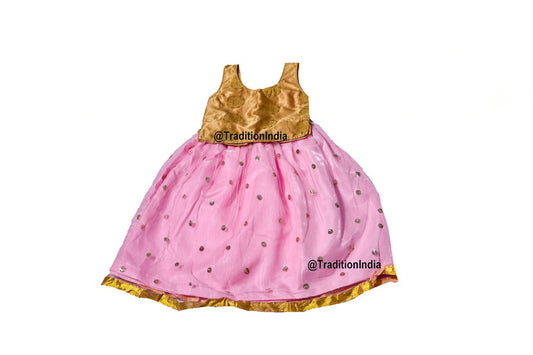 Ready To Wear Pink & Golden Girls Lehenga Choli Set, Indian Kids Dresses, Designer Lehenga Blouse, Girls Lehenga Choli, Kids Outfits, Baby Girls Lehenga