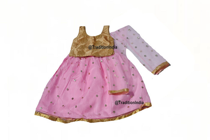 Ready To Wear Pink & Golden Girls Lehenga Choli Set, Indian Kids Dresses, Designer Lehenga Blouse, Girls Lehenga Choli, Kids Outfits, Baby Girls Lehenga