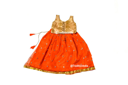 Orange & Golden Girls Lehenga Choli Set, Indian Kids Dresses, Designer Lehenga Blouse, Girls Lehenga Choli, Kids Outfits, Baby Girls Lehenga
