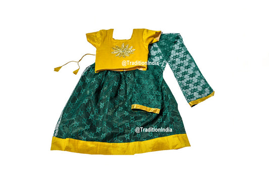Designer Green & Golden  Girls Lehenga Choli Set, Indian Kids Dresses, Designer Lehenga Blouse, Girls Lehenga Choli, Kids Outfits, Baby Girls Lehenga