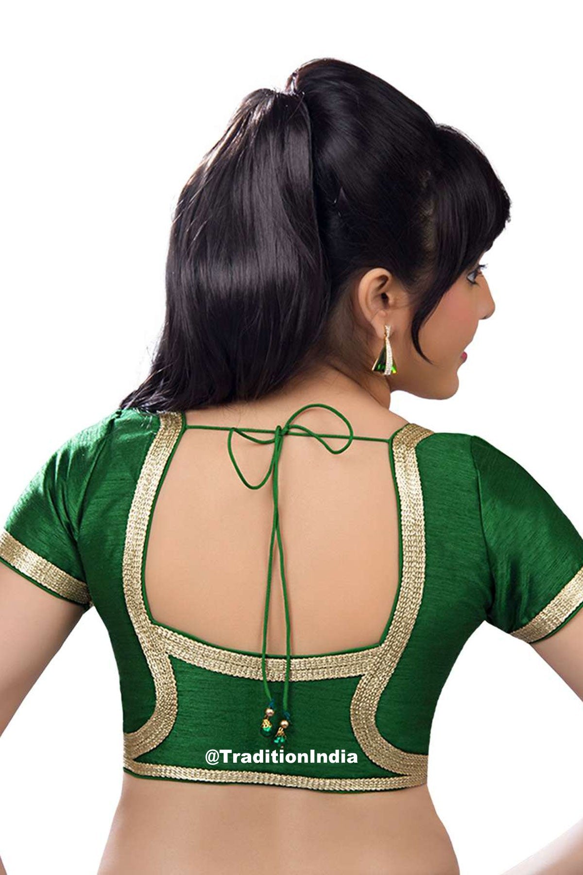 Dupion Silk Short Sleeves Saree Blouse, Designer Saree Blouse, Dark Green , Indian Saree Blouse, Ready To Wear Blouse, Indian Saree Blouse, Sari Blouse, Traditional Blouse